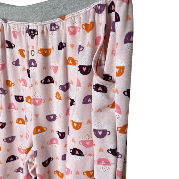 Cuddl Duds Pajama Set LS Henley Top & Jogger Bottoms Pink w Coffee Mug Print SM - Picture 6 of 10